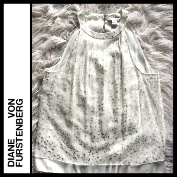 NWOT Diane Von Furstenberg Parvay Flutter Foil Top - Picture 8 of 12